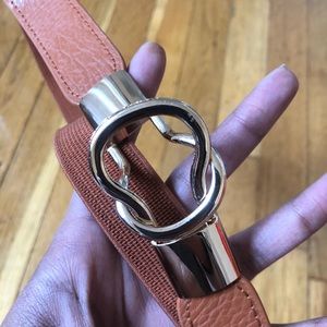 Cognac and gold braided elastic belt